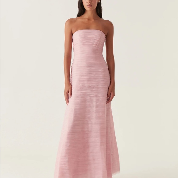 strapless open back dress Aje Violette Bubble Hem Maxi Dress Pastel Pink – The Closet Collective Hire main image 0